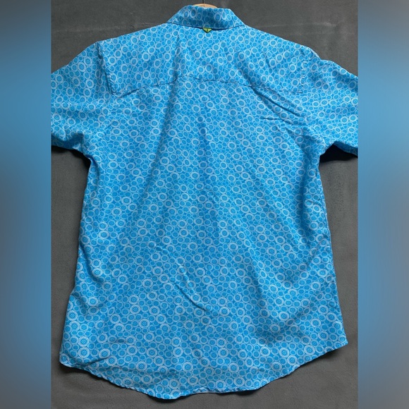 Marti Kat Shirt Mens Small Blue Short Sleeve Button Up Geometric Beach Vacation - Picture 6 of 11